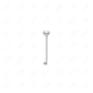GNS - SILVER STRAIGHT NOSE RING BALL TIP STONE 1PC (N001S)