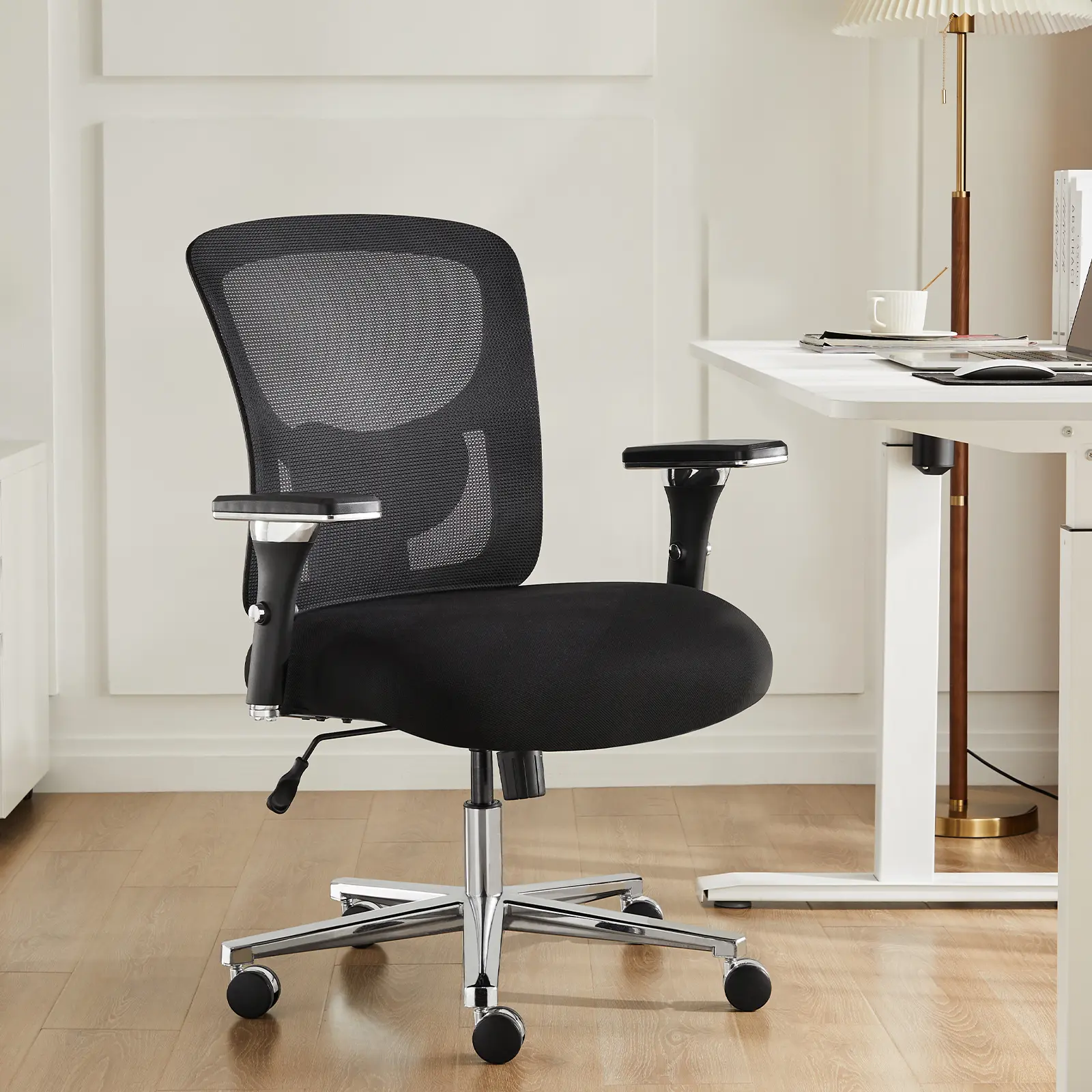 Ergonomic Big and Tall Office Chair 500lbs Capacity - Heavy Duty Mesh Computer Chair with Wide Seat Cushion, Adjustable Lumbar Support, 4D Armrests, Metal Base & Rubber Wheels, Black