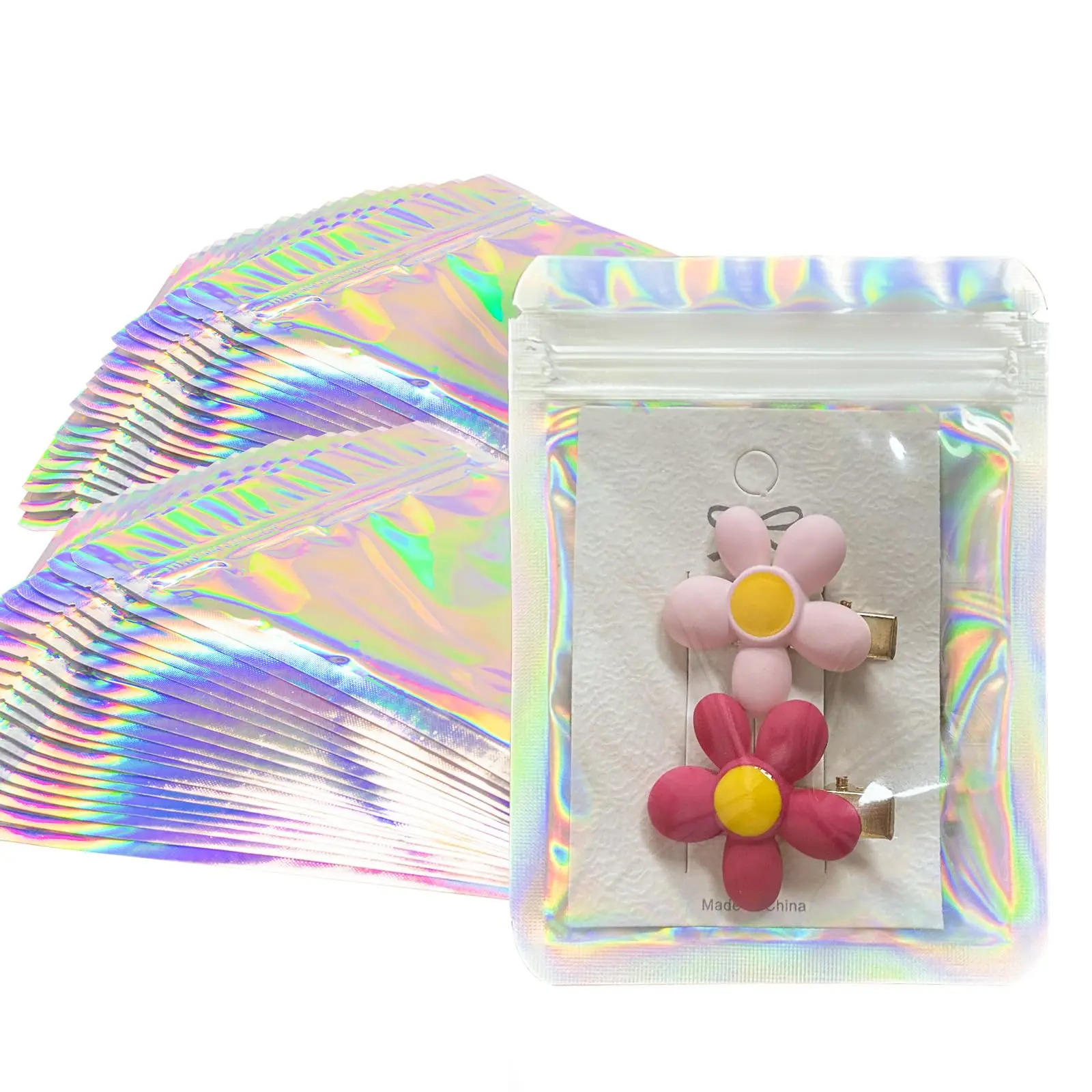 100 Pcs 3x4 In Holographic Resealable Bags - Mini Sealable Pouches for Small Business Coffee Storage, Office Stationery Gift Wrapping Supplies