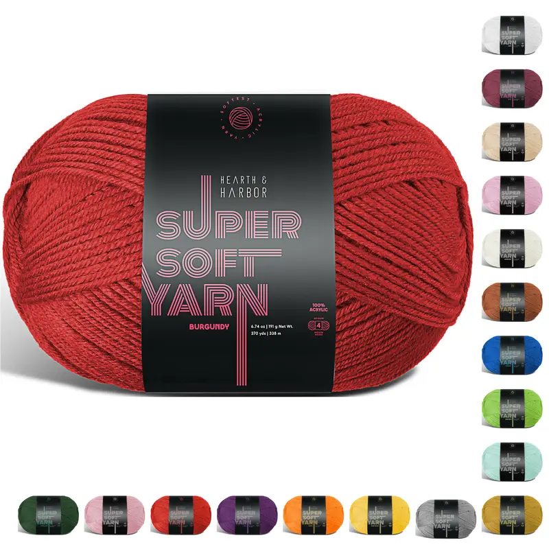 Hearth & Harbor Medium Worsted Weight 4 Acrylic Yarn (370 yds) - Soft, Durable Yarn for Beginners' Amigurumi Crochet, Crochet Projects, Knitting Crafts - Available in Dozens of Colors