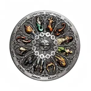 Astrology Coin Collection, 12 Zodiac Signs Coins, Lucky Goddess Protection, Iron Material, New Age Coin, 4cm/1.57inch Size, Home Ornaments