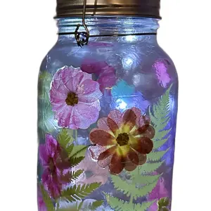 Mason Jar Solar Fairy Light Lantern Flower Garden Line Inside Jar Quart size Multi color with Butterfly