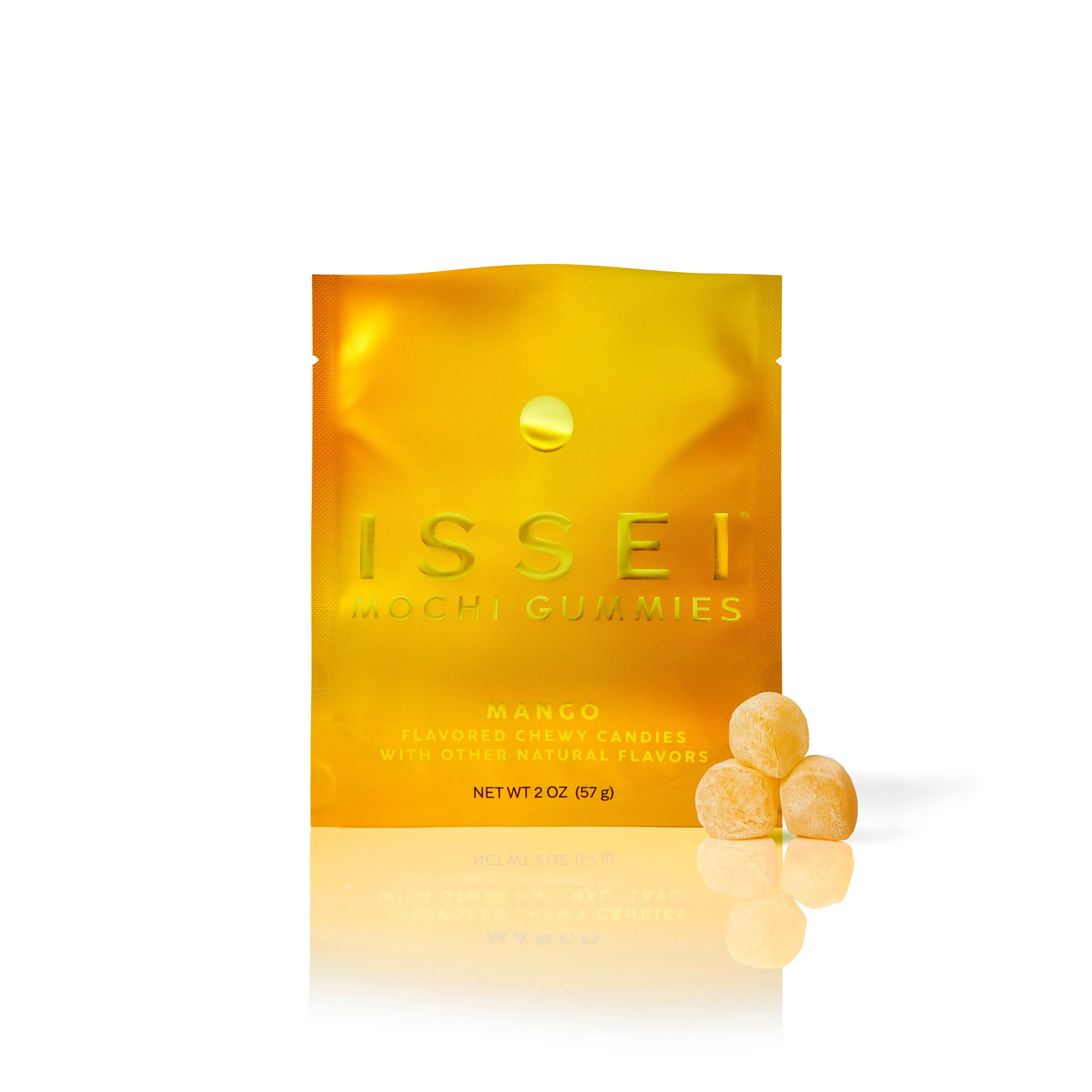 ISSEI Mochi Gummies Mango | Soft & Chewy | Award Winning | Gelatin-Free, Non-GMO, Gluten-Free, Plant-Based, Dye-Free | Delicious Snack | 2 Oz
