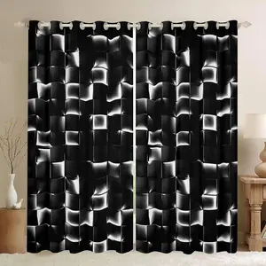 Geometric Checkered Window Drapes 2 Panels Neon Black White Blackout Curtains for Kids Boys Teen Men Gamer Room Decor,Abstract Ombre Plaid Grids Window Curtains