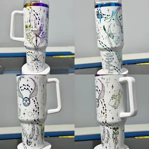 40oz White Rainbow plated Laser Engraved Tumbler with Wizard Wrap - Drinkware, Flasks,
