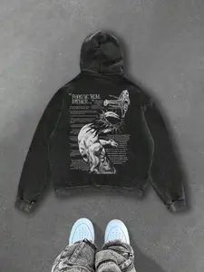 Men's Vintage Wash Cotton Hoodie, Jesus & Scripture Graphic Print Street Fashion Sweatshirt, Casual Loose Long Sleeve Hooded Top for All Seasons, Letter Pattern Hoodies