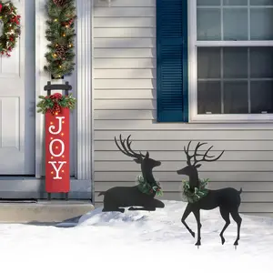 Glitzhome 42"H Set of 2 Christmas Metal Silhouette Reindeers Yard Stake or Wall Decor(KD,Two Function)