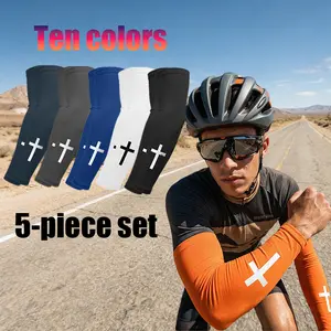 5 sets of 10-color UV-protective ice-silk arm sleeves, universal for both men and women, straight-shaped sunscreen arm sleeves with cross patterns, suitable for cycling use. Outdoor sports, fishing, driving sun-protective gloves