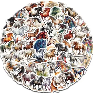 Horse Pattern Sticker, 60pcs/set Watercolor Horse Pattern Decorative Sticker, DIY Decals for Water Bottle, Laptop, Phone Case, Scrapbooking, Journal Making, Ornaments, Decoration