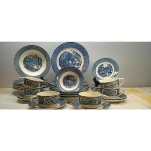 Royal Currier And Ives 36-Piece Dinner Set 6 Place Settings - Dinner Plate Bowl