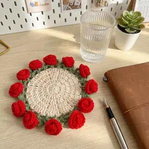 Handmade Crochet Rose Coaster Set | Stackable Flower Bouquet | Cute Gift & Home Decor