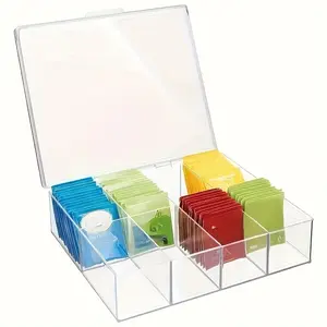 Multifunctional 8-Compartment Transparent Plastic Storage Box, Waterproof Kitchen Tea and Spice Organizer, Flip Lid Design, Modern Style