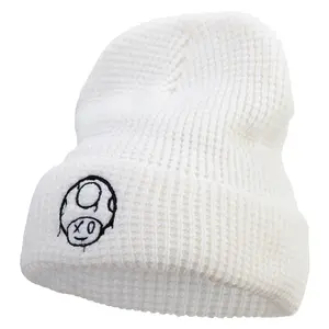 Mario Mushroom Paint Embroidered Big Stretch Waffle Stitch Cuff Beanie