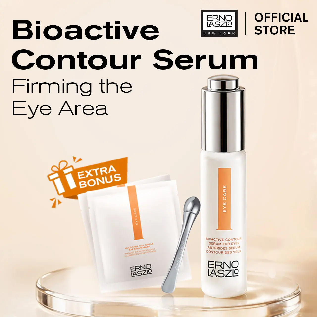 Bioactive Eye Serum with Cooling Metal Eye Roller + Free Eye Masks, 360 Plumping, Soothing Eye Serum, Powered by Peptides + Botanicals