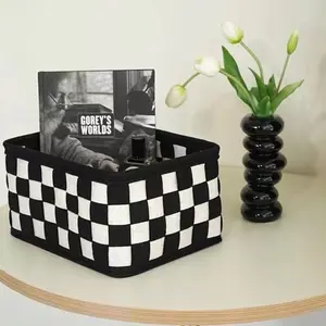 Felt Storage Basket, Vintage Checkered Design, Modern Style, Cosmetics Organizer, Desktop Storage Box, Simple and Elegant