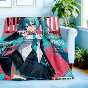 Singer Anime Blanket Soft Cozy Flannel Throw for Miku Fans Series Ideal Lounging Gifting Perfect Gift Anime Lovers Travel Blanket Sofa Office Nap Blanket Warm and Comfortable Bedding