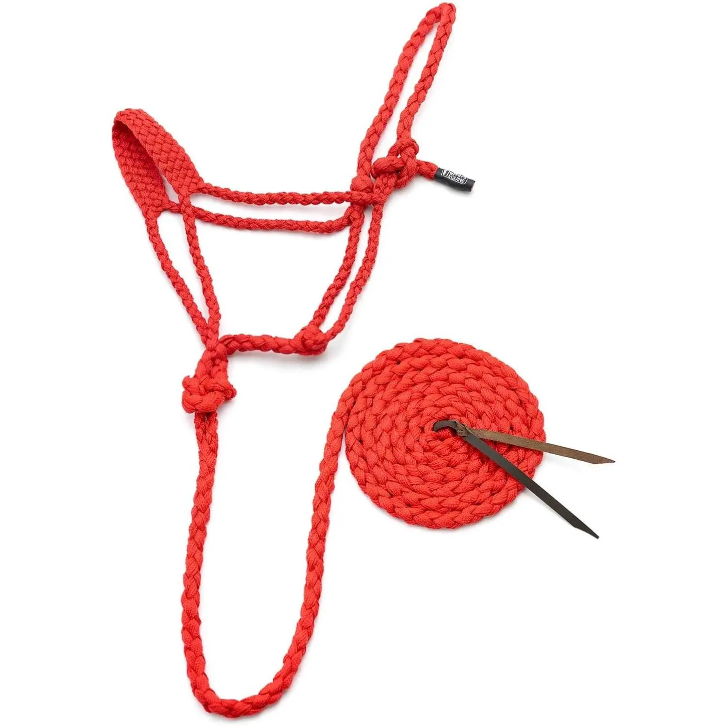 Adjustable Knot Braided Mule Tape Horse Halter with 10 ft Lead Rope, Full Size for 750-1200 lb Horses, Equestrian Tack for Riding-Barn Use, Red (Equestrian Party Gift Supply)