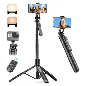 60" Selfie Stick Tripod, All in One Extendable Phone Tripod Stand with  Remote 360? Rotation for  and Android Phone Selfies, Video Recording, Vlogging, Live Streaming, Aluminum Smartphone Camera Clip Connection Digital Mount
