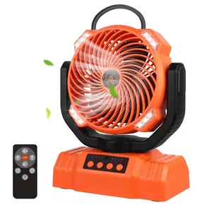 Portable Camping Fan 10000mah with LED Light, 360° Swivel, Remote Control, 4 Wind Speeds, Timer, Rechargeable Battery
