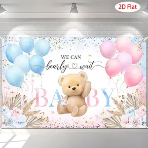 Boho Bear Gender Reveal Backdrop Banner, Boho Floral We Can Bearly Wait Decoration, Pampas Grass Baby Shower Party Decor