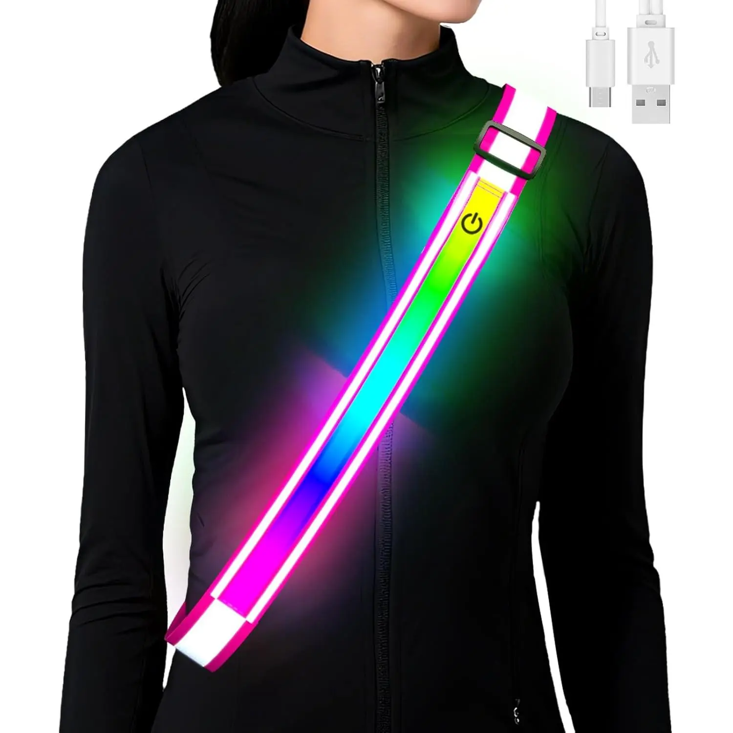 Reflective Sash Gear for Walking at Night,Flashing LED Reflective Belt Safety Lights for Walkers Night  Walking Biking Running,High Visibility Rechargeable with Wear 2 Ways for Men Women