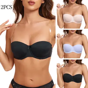 2PCS Women's Sexy Push-Up Bra Non-Slip Strapless Bras,Anti-Sag Support,Adjustable Strapless bra, Comfortable Breathable, Off-Shoulder & Backless Outfits, Daily Wear, Dates,Bridal, Evening Gowns