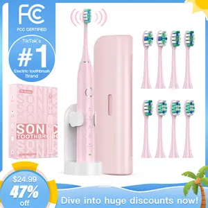 RTAUYS Oscillating and Vibrating Sonic Electric Toothbrush for Adults, Vibrosonic Sonic Electric Toothbrush for Adults featuring 5 modes, comes with 8 brush heads.  includes a holder and travel case, offering up to 120 days of use on a 2.5-hour charge.