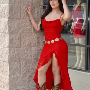 Women's Lace Ruffle Midi Dress - Casual Style - Womenswear