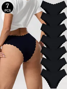 7-Piece Set Ice-Cool Smooth Fiber Fabric Seamless Solid Color Minimalist Low-Waisted Sexy Fit Underwear, Casual All-Seasons Innerwear, Panties