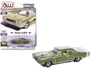 1968 Dodge Coronet R/T Medium Green Metallic with White Interior "Vintage Muscle" 1/64 Diecast Model Cars by Auto World