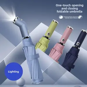 LED Flashlight Automatic Umbrella Dual-purpose Multi-function Night Strong Light Windproof Sun Protection Folding Umbrella