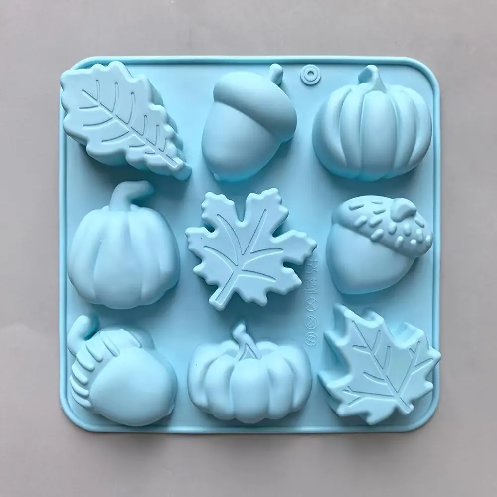 1Pcs 9-Cavity Pumpkin & Leaf Shapes Silicone Baking Mold for Harvest Season Halloween DIY Pudding Cake, Cake Decorating & Kitchen Rice Powder Use