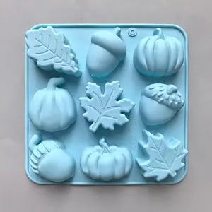 9-Cavity Pumpkin and Maple Leaf Silicone Candy Mold, Harvest Season Halloween DIY Pudding Cake Baking Mold