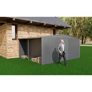 New Outdoor Storage Shed has two Functions:Metal shed and Firewood Shed 14 ft x 12 ft,Grey Rainproof Sunproof Roof