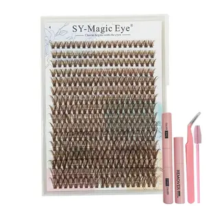 320Pcs DIY Eyelash Extension Kit,40D Brown color DIY Individual Lashes ,Mixed Lengths 8-15mm,Individual Lashes Set with Glue and Sealer, Dense D Curl, Solid Form, Makeup Tool