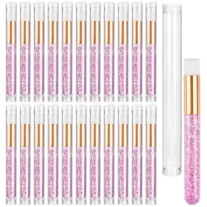 40 Pieces Pink Lash Shampoo Brushes Set - 20pcs Glitter Crystal Eyelash Extension Cleanser Brush with 20pcs Plastic Travel Tube - Nose Pore Deep Cleaning Brush for Facial Cleansing springtok