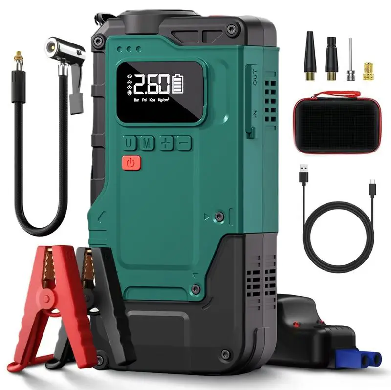 Portable Car Jump Starter with Air Compressor 4000A Battery Jump Starter for All Gas 8.0L Diesel 150PSI Tire Inflator 12V Jump Power 15000mAh Power Bank LED Light Automotive