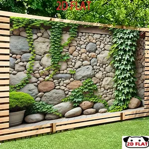 2D Flat Banner 1pc, Ivy Vines Climbing Stone Wall Backdrop Banner, Party Decorations Banners, Textured Fabric Wall Covering Realistic Grassy & Vine Design Living Room, Bedroom, Office & Outdoor Decor, No Electricity Needed, Perfect Pa