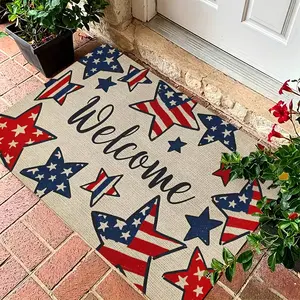 Wireloop Door Mat, Patriotic American Flag Stars Welcome Doormat - 4th of July & Memorial Day Home Decor, Durable Floor Mat with PVC Backing, Holiday Door Greeting