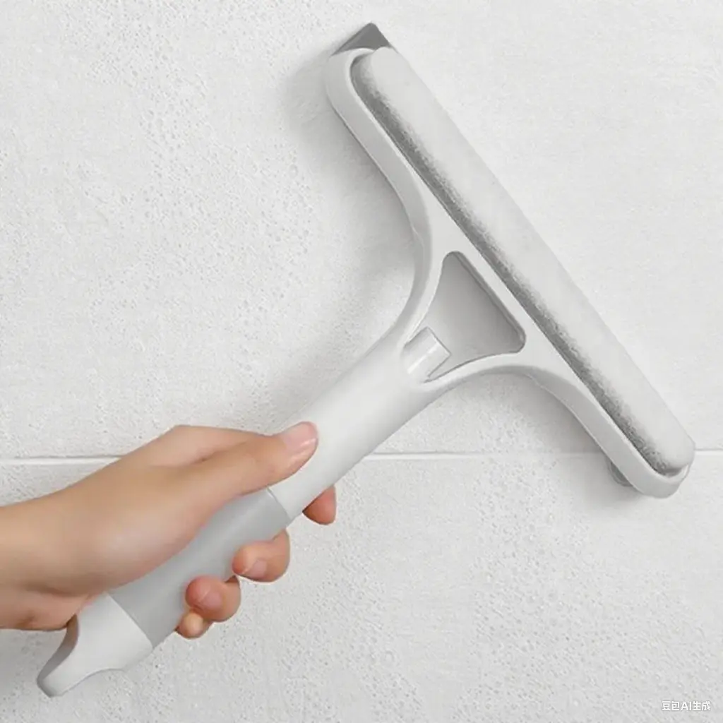 3-in-1 Durable Plastic Glass Squeegee Tool with Handle - Lightweight Home Care Supply with Scraper, Spray Function, Silicone Microfiber for Streak-Free Gentle Cleaning on Windows, Household Mirrors, Car
