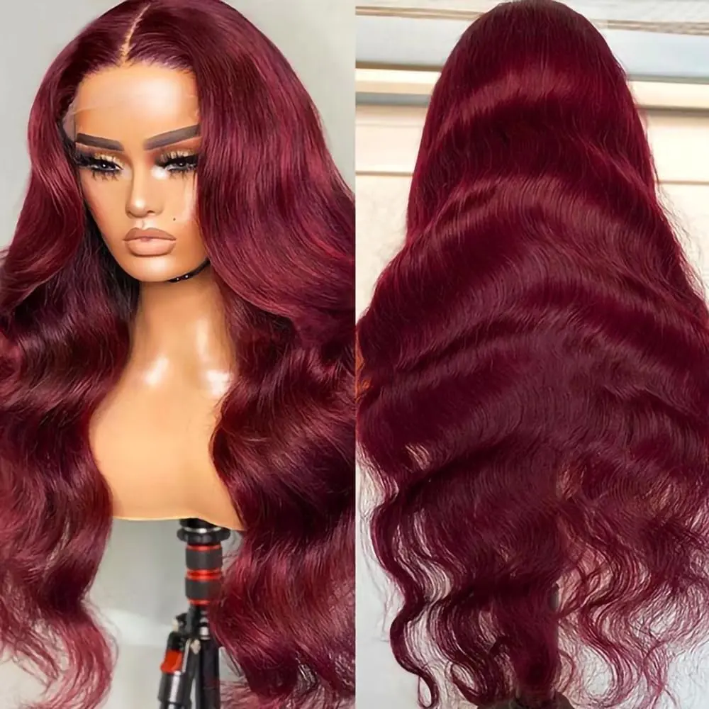180 Density  Real Human Hair 13x6  Burgundy Wig 99j Body Wave Lace Front Wigs30 Inch Human Hair  Human Hair  Red Wig for Women  No Synthetic Blend No Tangle No Shedding Triple Lifespan 3X