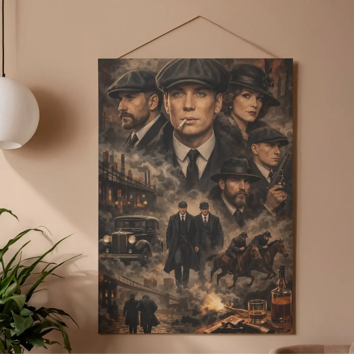 Peaky Blinders Vintage Collage Poster, Thomas Shelby Gangster Wall Art, Dark Industrial Crime Drama Prin