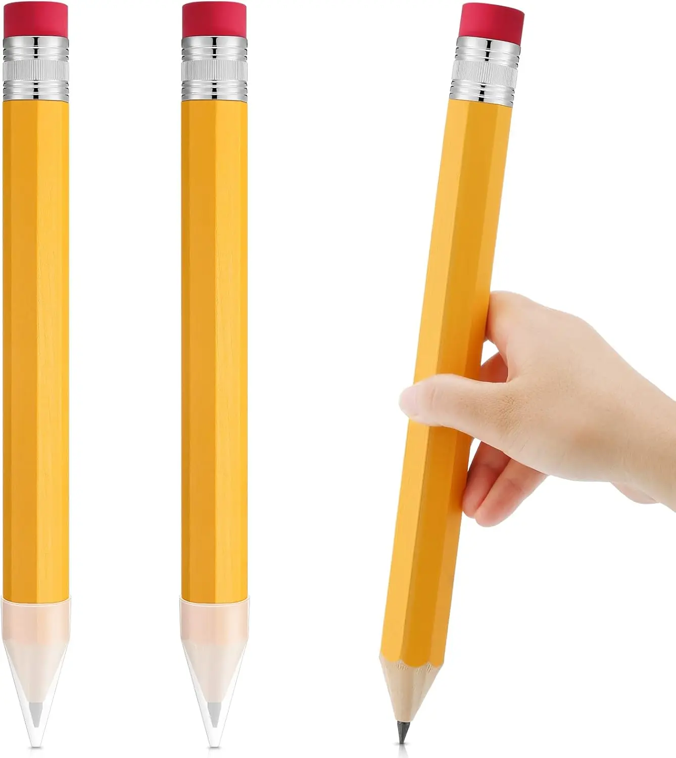 3 count Wooden  Pencils for Prop  Decor 14 Inch Giant Big Large Funny Novelty Comically Yellow Pencil with Eraser for School Office Party Favors