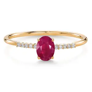 10K Yellow Gold Oval Red Ruby and White Lab Grown Diamond Engagement Ring For Women (0.65 Cttw, Oval 6X4MM, Gemstone July Birthstone)
