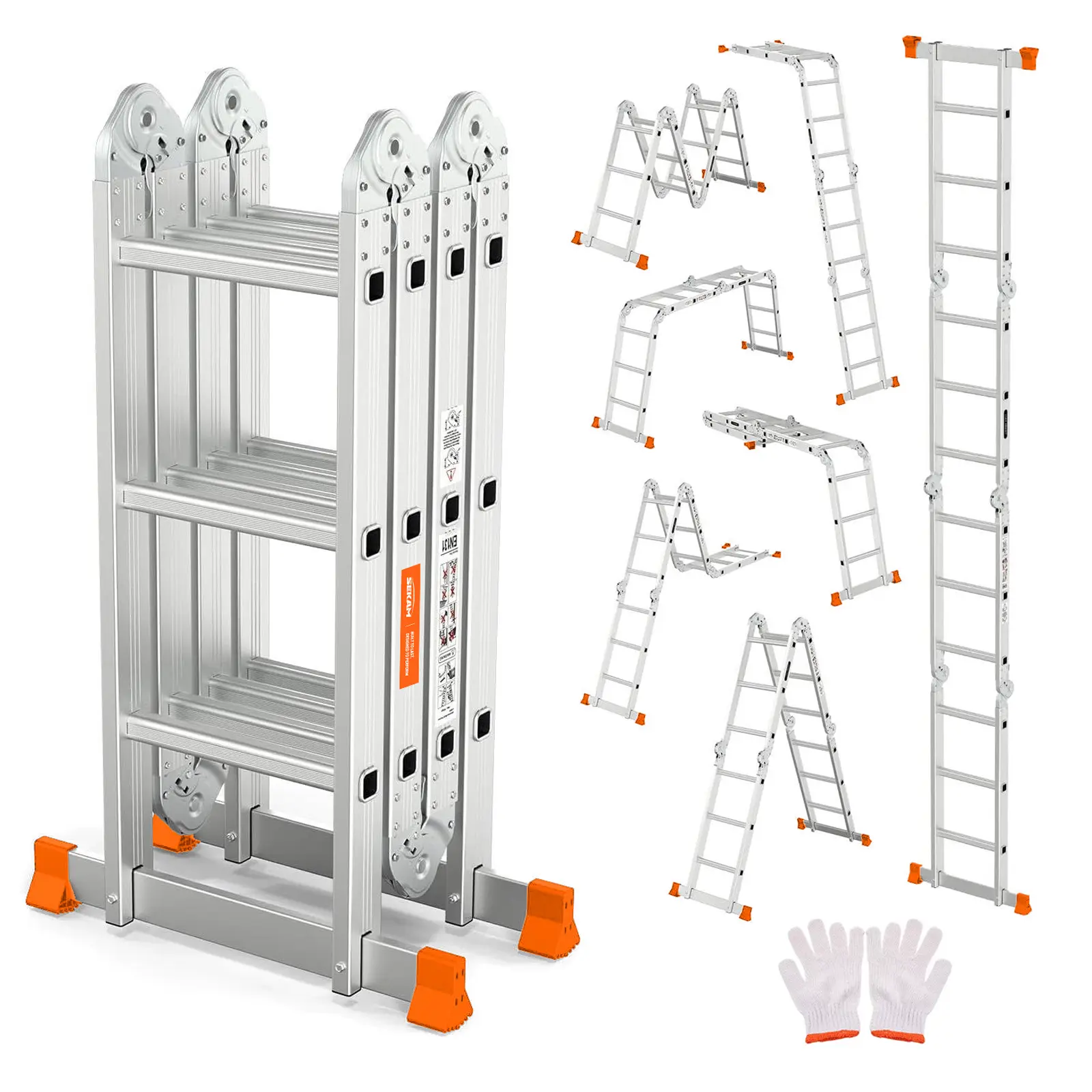 Sekam Aerospace-Aluminum Telescoping Extension Ladder - 7ft A-Frame, Collapsible to 3ft, with Non-Slip Gloves, Space-Saving Home Improvement Tool for Decorating, Cleaning (aluminum extension ladders), A-Frame Form