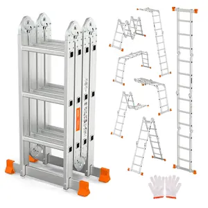 Sekam Aerospace-Aluminum Ladder 7 Forms A-Frame Collapsible to 3ft with Non-Slip Gloves for Decorating Cleaning Repairs Saves Space Money