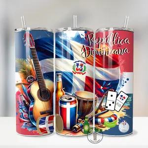 Dominican Republic Flag 20oz Tumbler, Insulated Travel Mug with Dominican Flag Design Drinkware Flasks Lid Metal