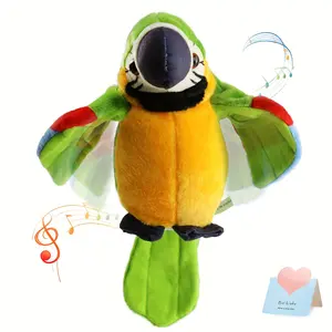 Green Talking Parrot Plush Toy (Batteries Not Included), Repeats What You Say, Interactive Recording Bird with Wings, Suitable as a Gift for Boys and Girls on Birthdays and Christmas