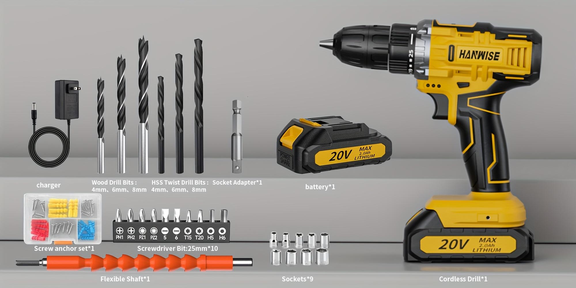 Wireless Lithium Drill Set With 20V/12V Options, Featuring LED Light And 25+1 Adjustable Torque Settings. Essential For Home RepairsAnd DIY Projects, An Excellent Choice As A Gift., Construction Work, Household Maintenance, Power Drill Set.