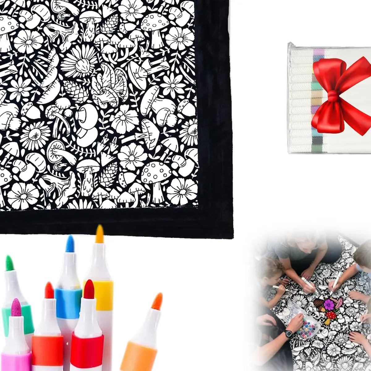 Christmas gift DIY Coloring Blanket with Watercolor Pencils | Double-Sided Soft Fleece & Colorable Fabric | Machine-Washable,  Screen-Free Fun | Personalized Art Keepsake for Toddlers